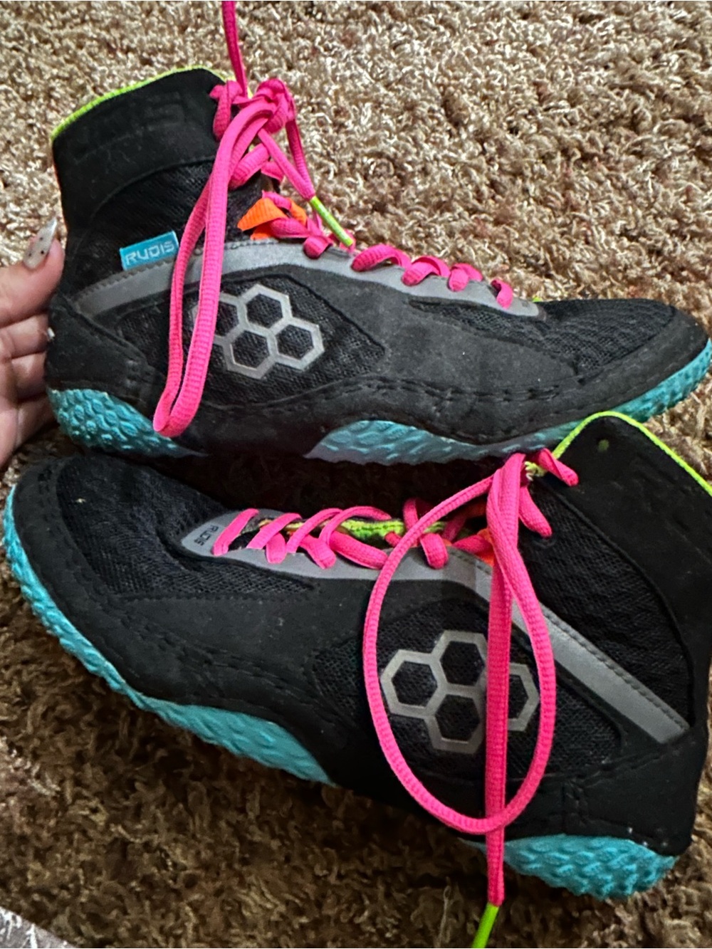 Rudis Women's Black Athletic Shoes with Pink Laces
